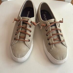 Sperry Beige Canvas Shoes with White Soles